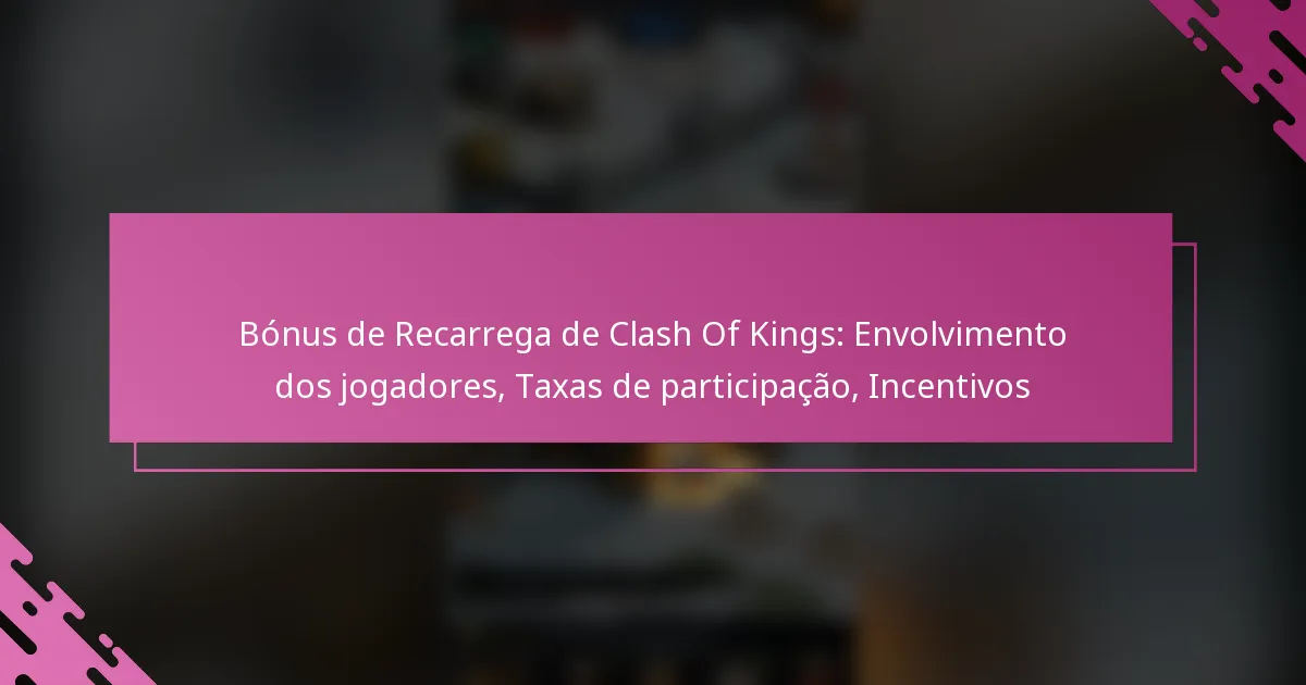 Bónus de Recarrega de Clash Of Kings: Envolvimento dos jogadores, Taxas de participação, Incentivos
